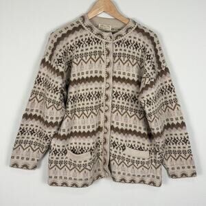 Vintage Alpaca Fina Peruvian Alpaca Cardigan Fair Isle Nordic Sweater L